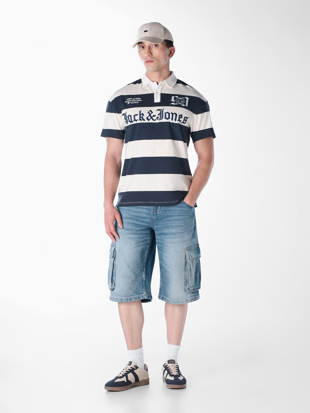 White horizontal stripes Oversized Fit polos