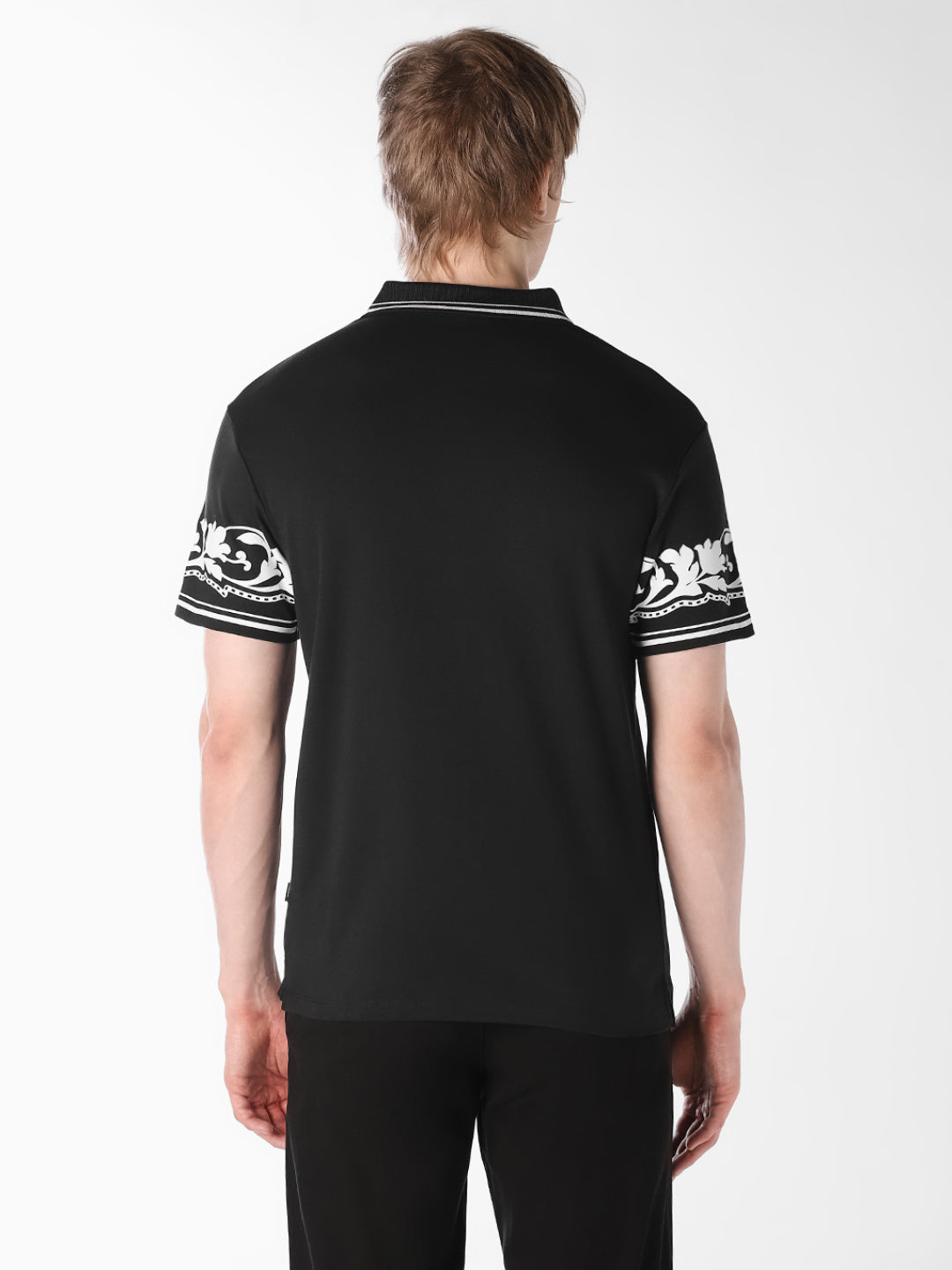 Black Printed Cotton Polo