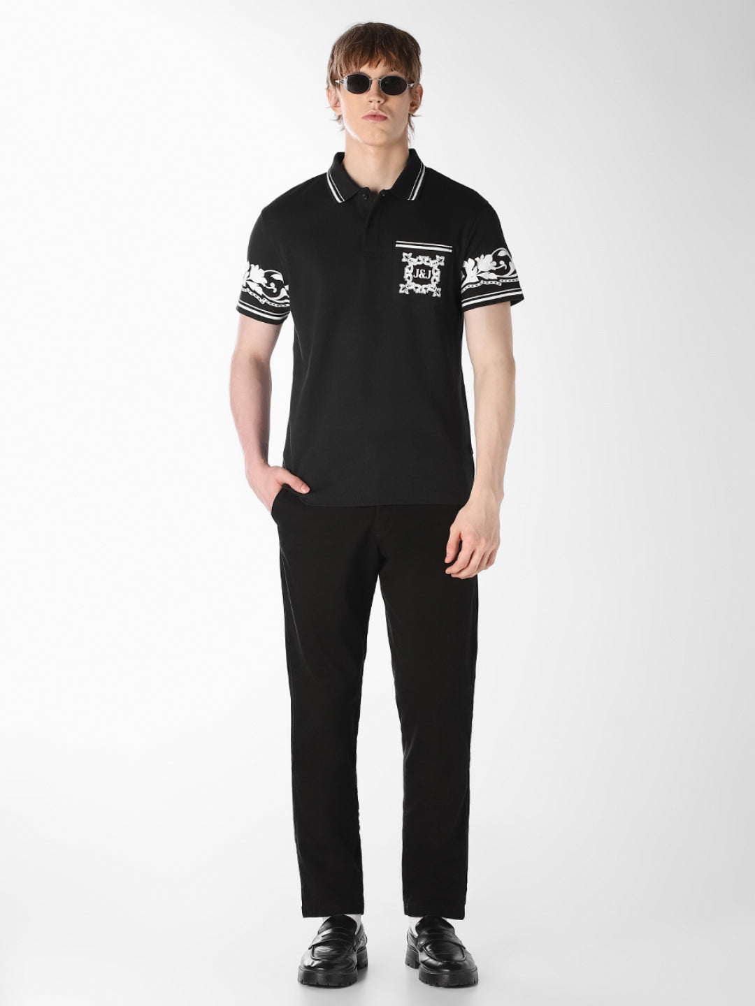 Black Printed Cotton Polo