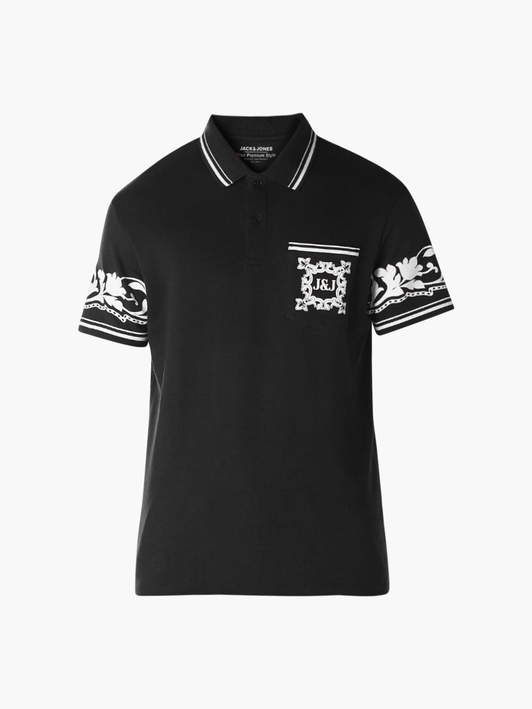 Black Printed Cotton Polo