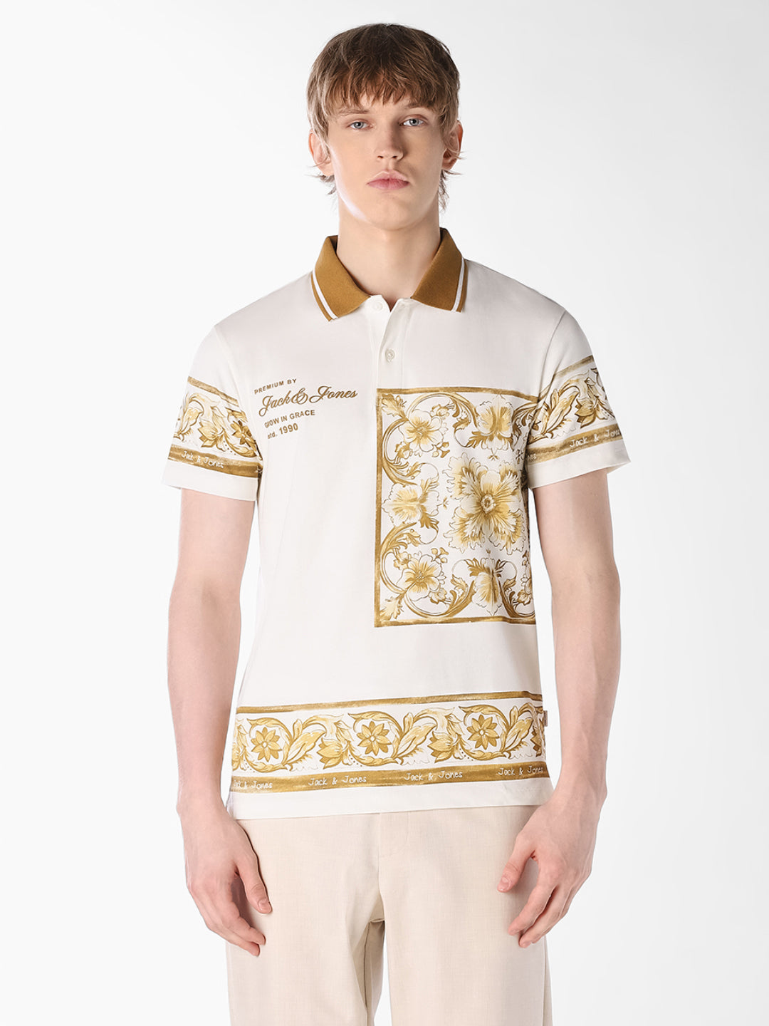 White Printed Cotton Polo