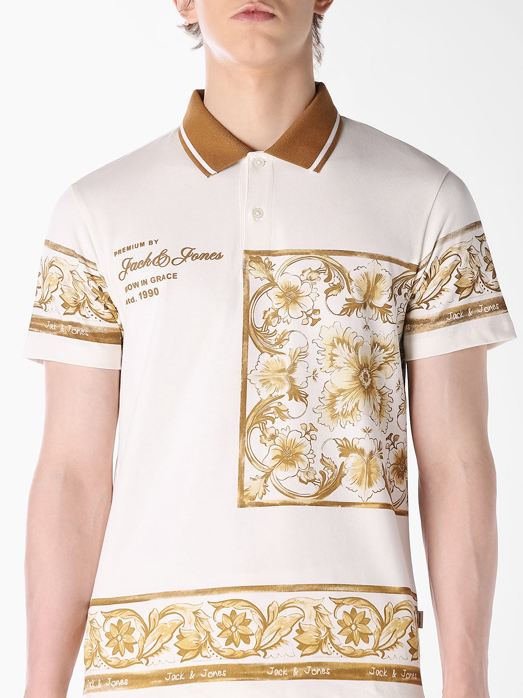 White Printed Cotton Polo