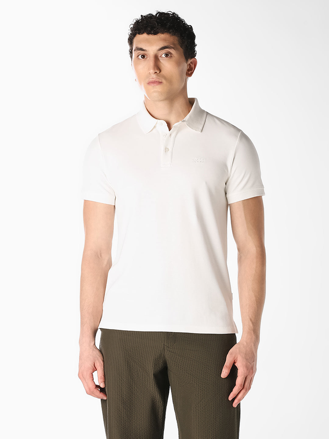 White Jacquard Cotton Polo