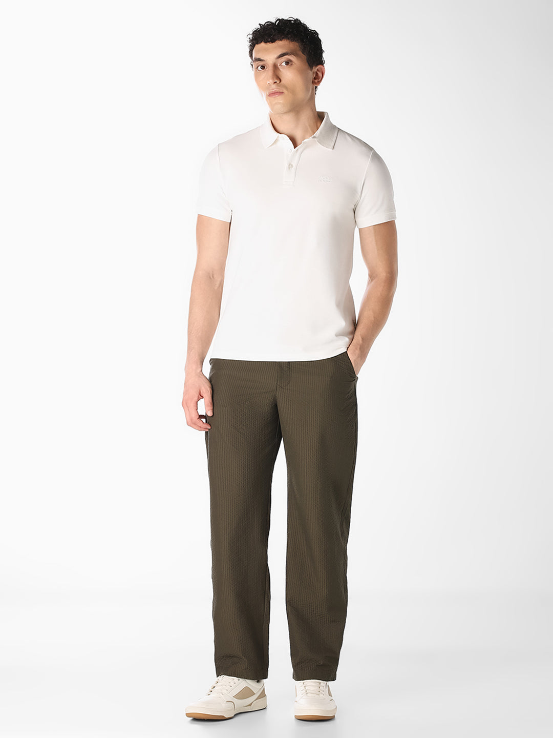White Jacquard Cotton Polo
