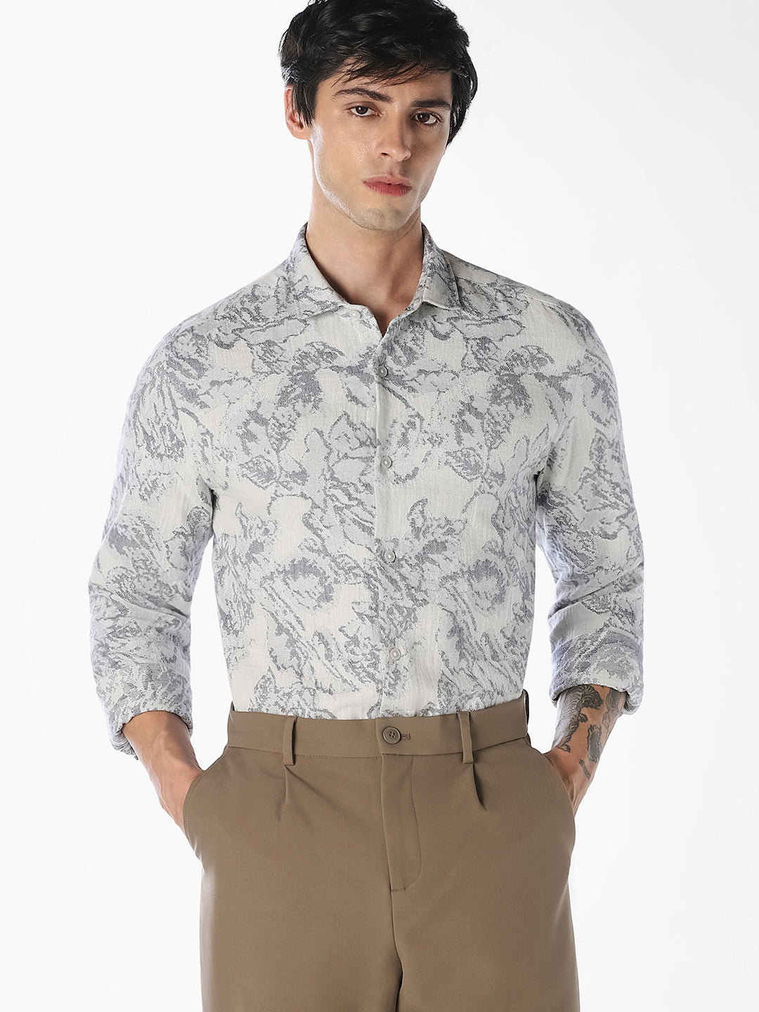 White Printed Dobby Shirt