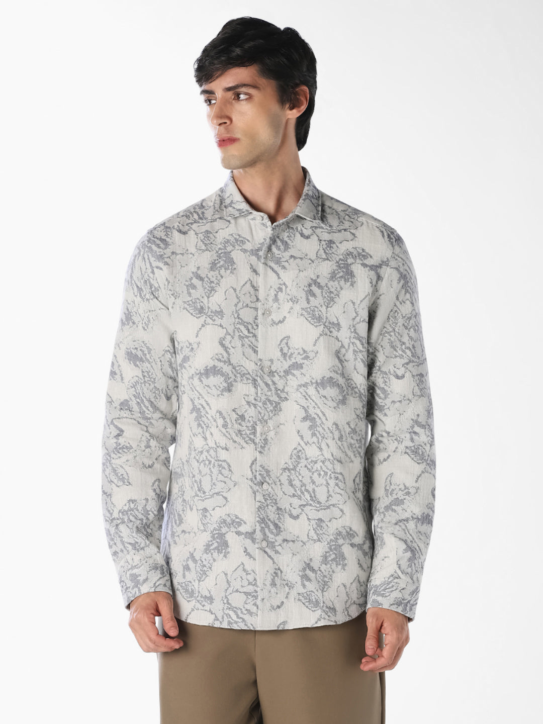 White Printed Dobby Shirt