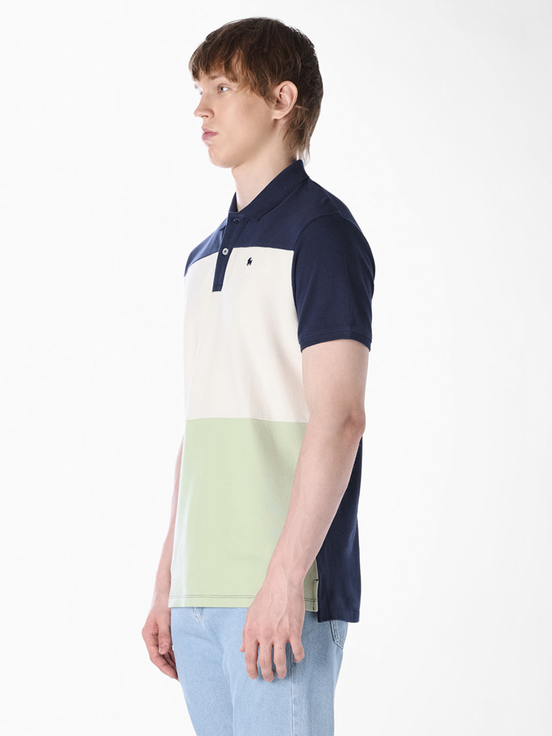 Blue Colourblocked Regular Fit Polo