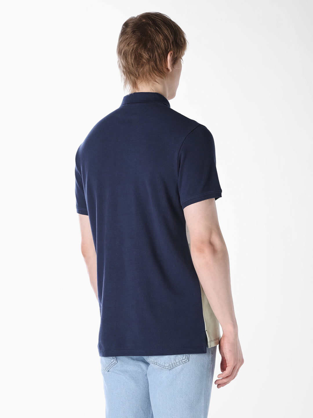 Blue Colourblocked Regular Fit Polo