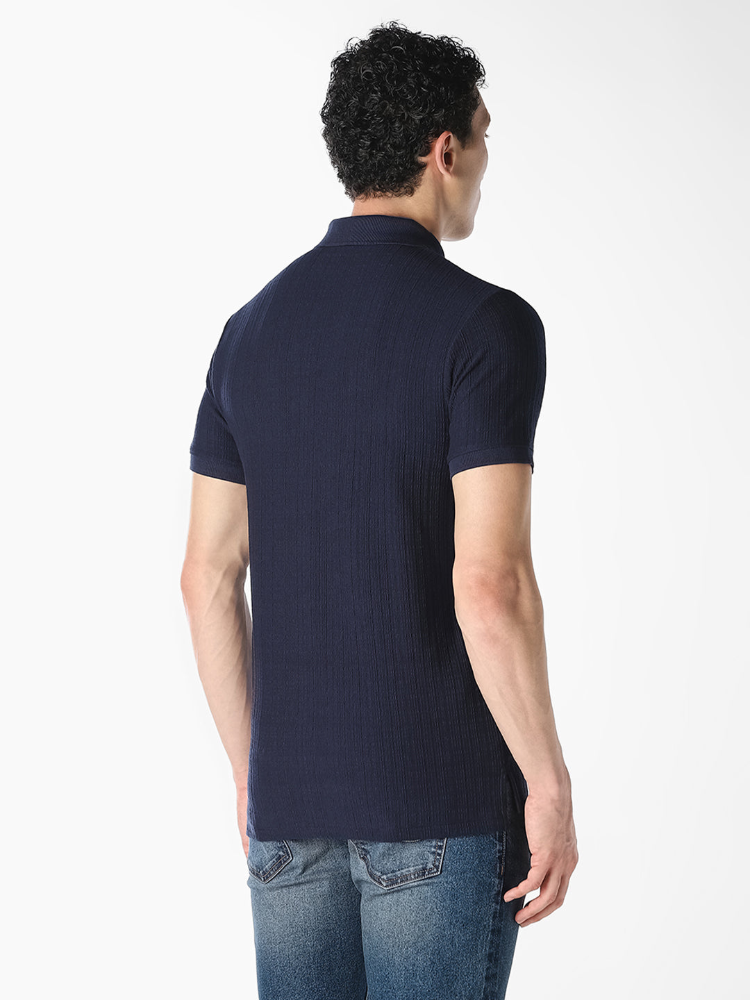 Navy Ribbed Zip Polo