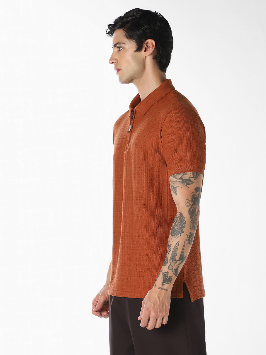 Ginger Brown Ribbed Zip Polo
