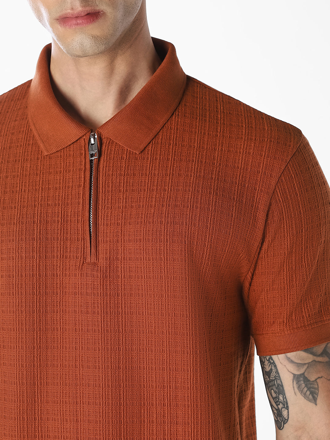Ginger Brown Ribbed Zip Polo