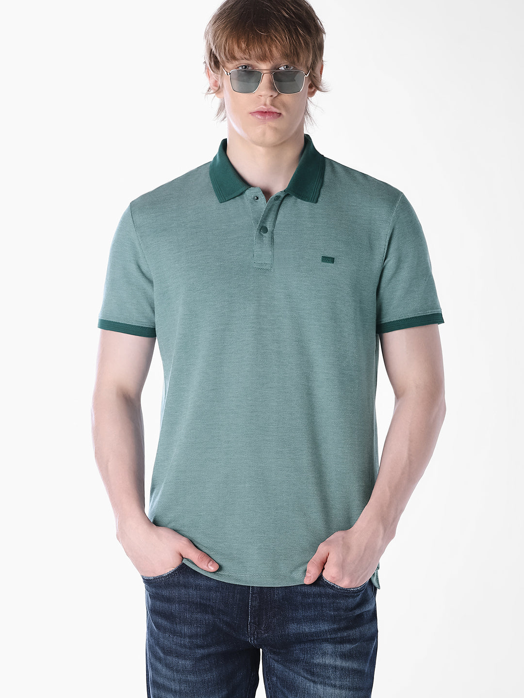 Green Jacquard Regular Fit polo
