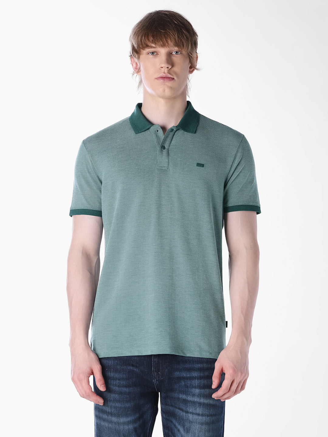 Green Jacquard Regular Fit polo