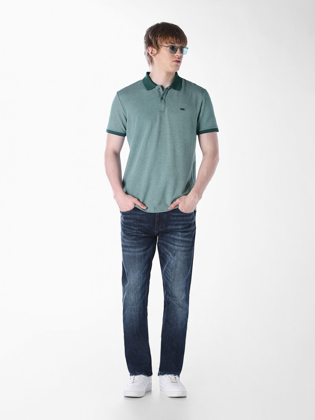 Green Jacquard Regular Fit polo