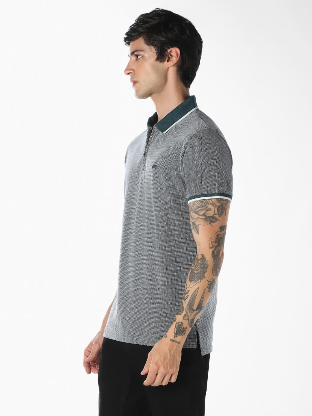 Grey Melange Zip Knitted Polo
