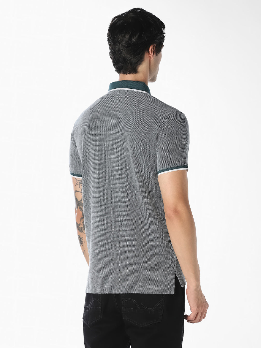Grey Melange Zip Knitted Polo
