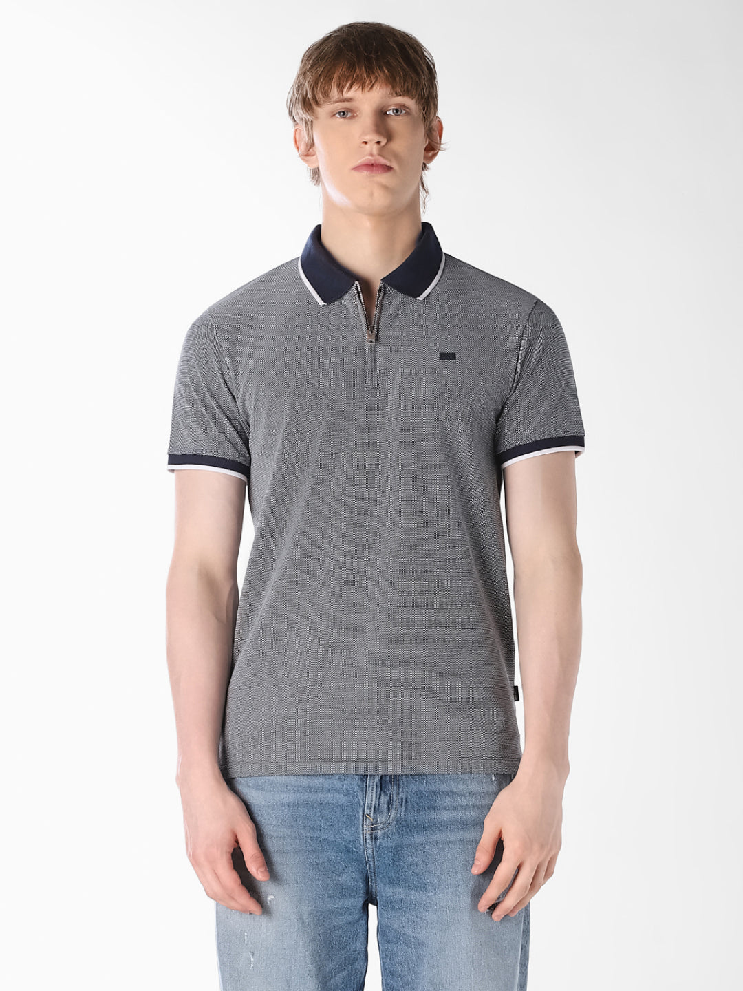 Blue Contrast Collar Polo