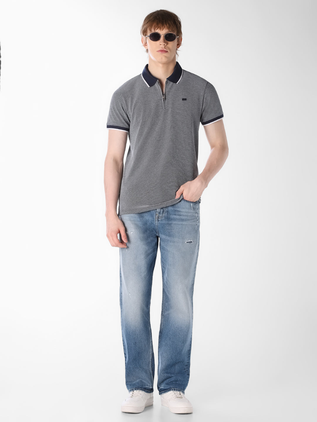 Blue Contrast Collar Polo