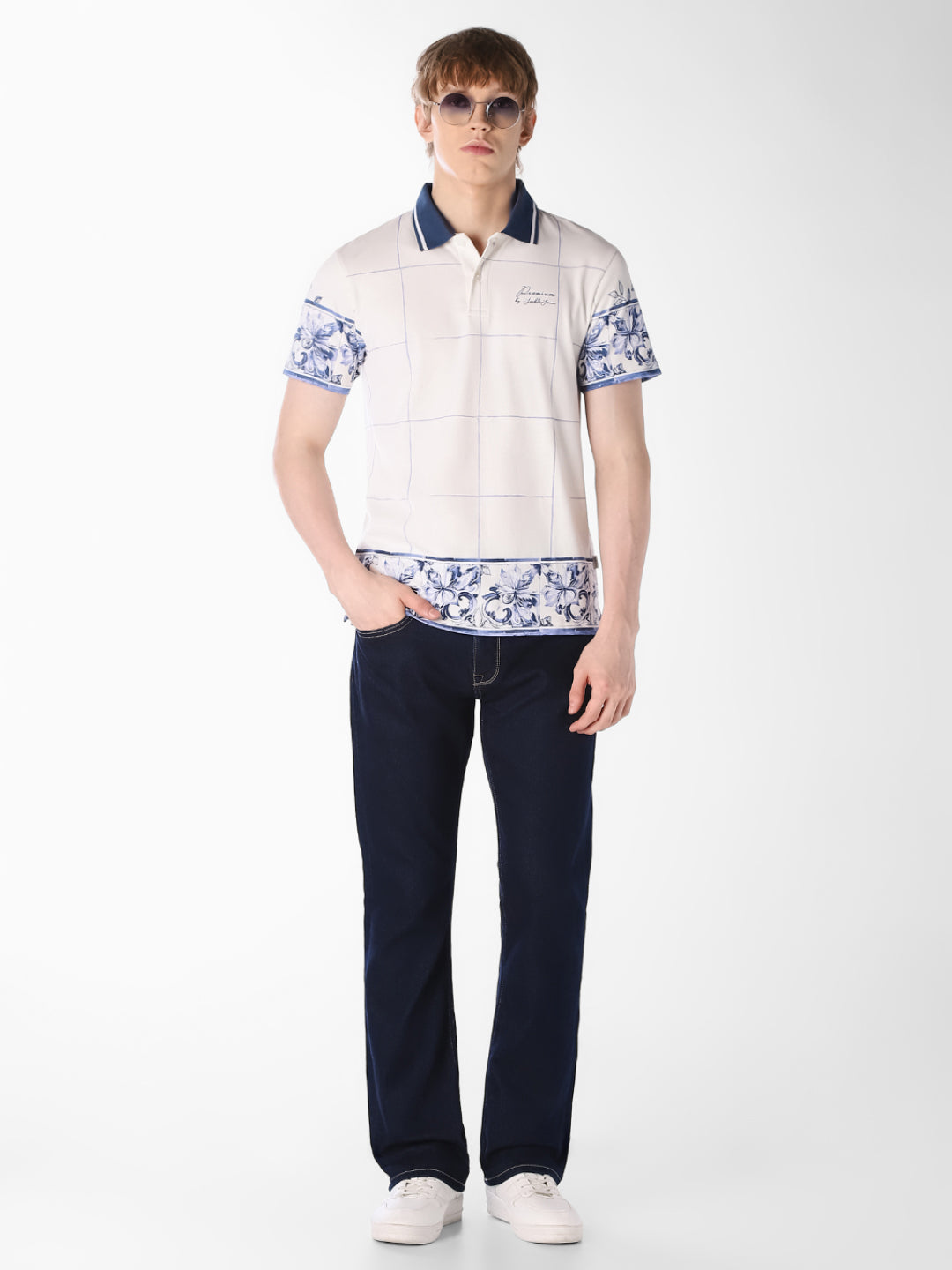 White Printed Cotton Polo