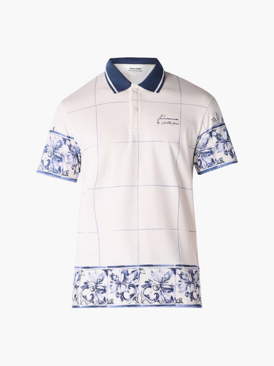 White Printed Cotton Polo