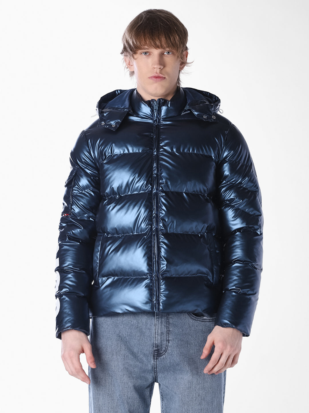 Blue printed Regular Fit Jacket
