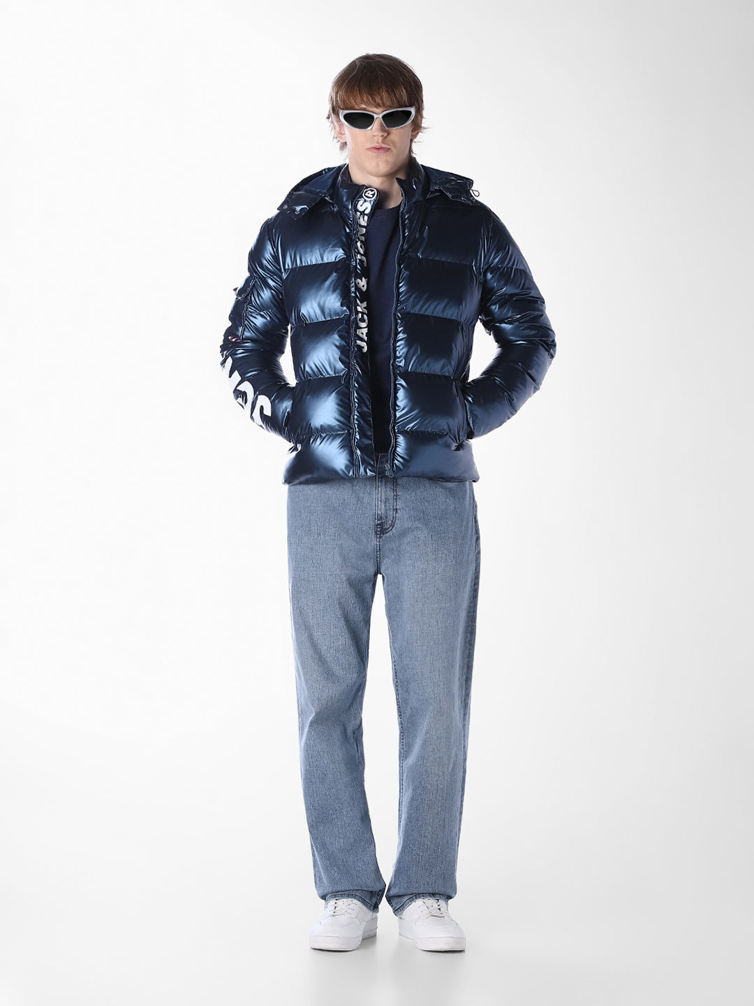 Blue printed Regular Fit Jacket