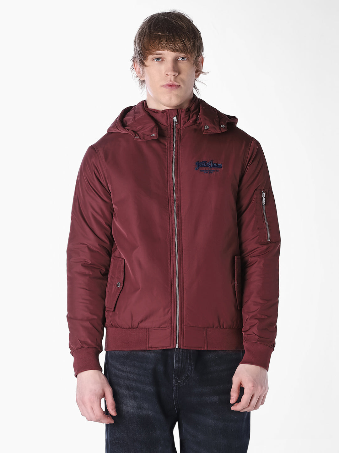 brick red Solid Regular Fit Jacket