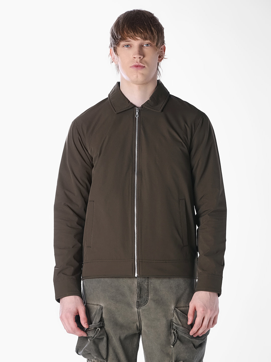 dark olive Solid Regular Fit Jacket