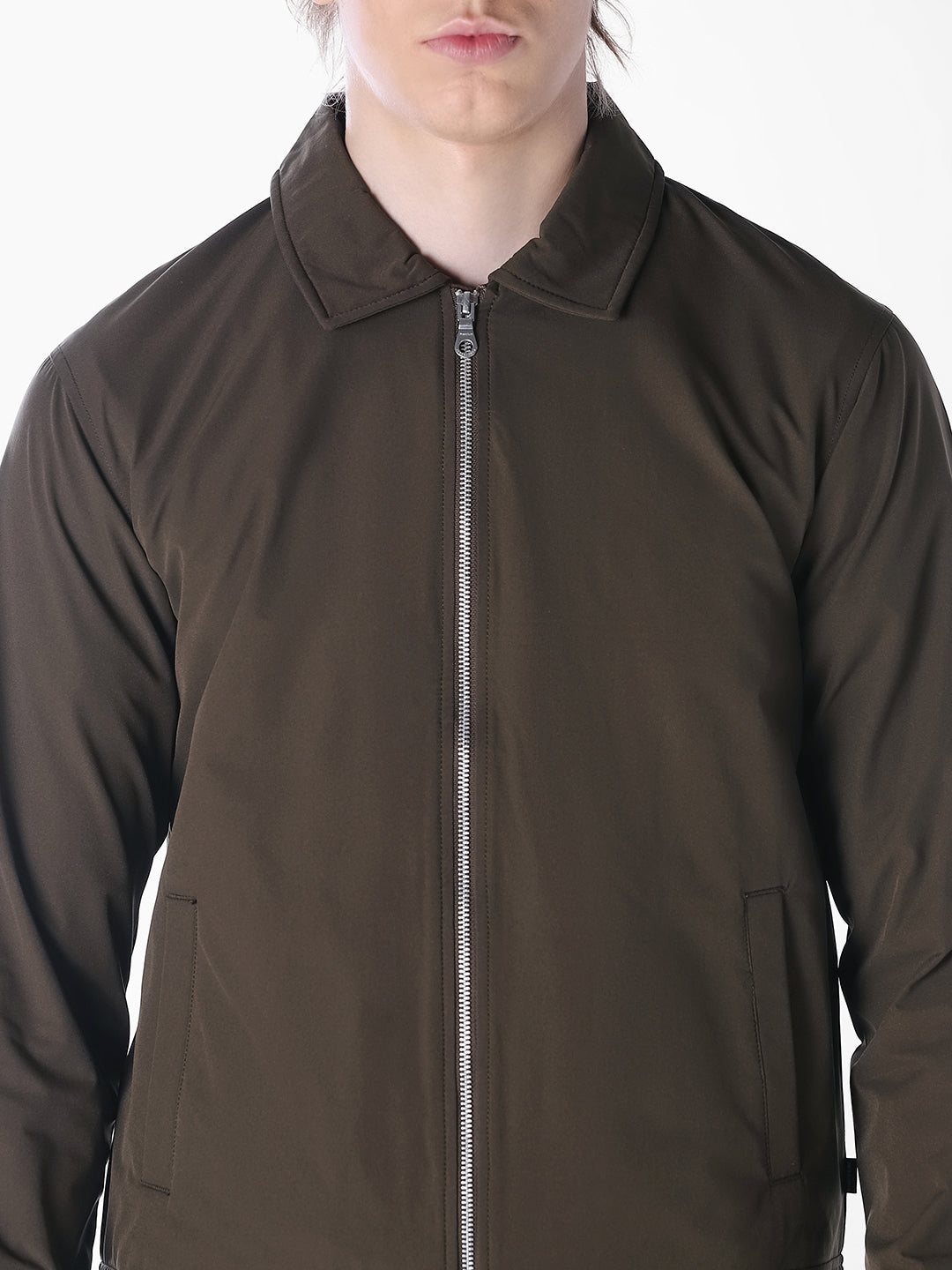 dark olive Solid Regular Fit Jacket