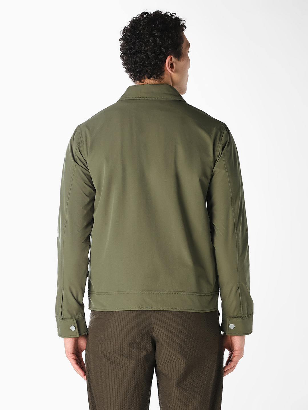 Olive Regular Fit Zip-Up Jacket