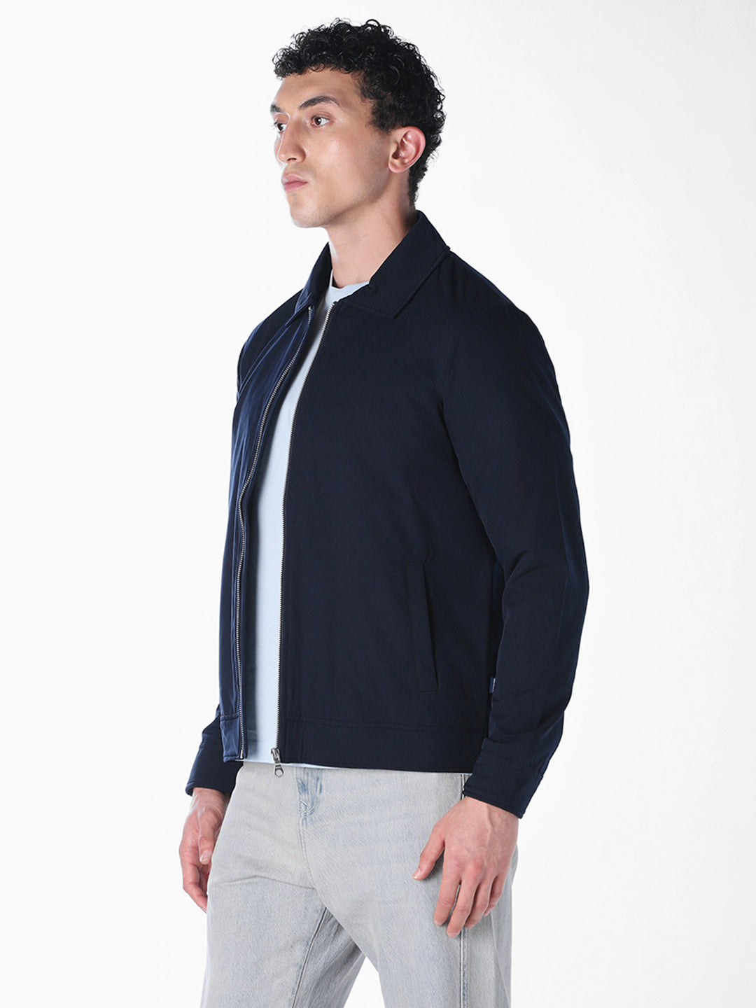 Blue Solid Regular Fit Jacket