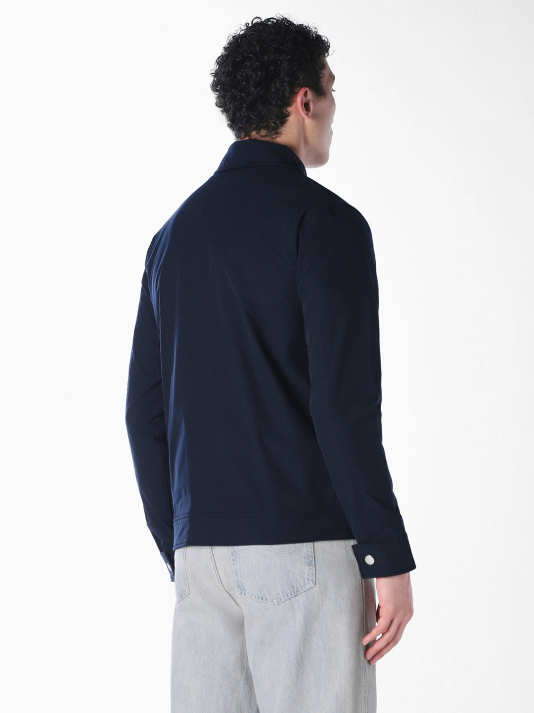 Blue Solid Regular Fit Jacket