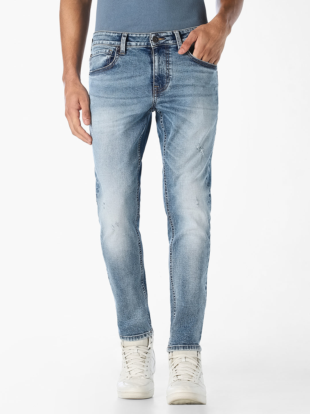 Light Blue Cropped Slim Fit Jeans