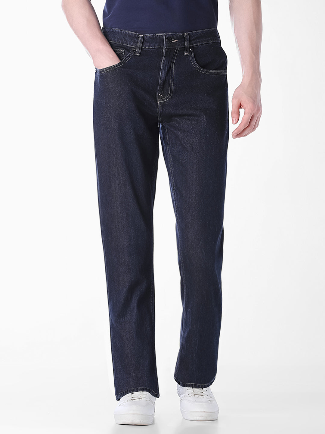dark blue denim bootcut jeans