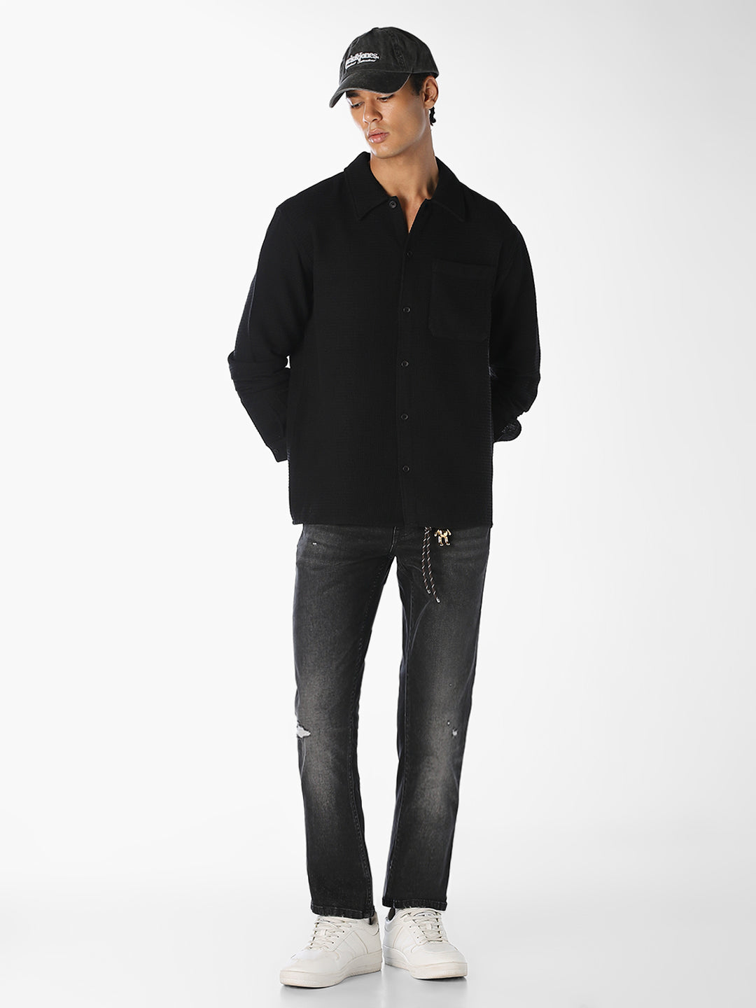 Black Mildly Distressed Regular Fit Jeans