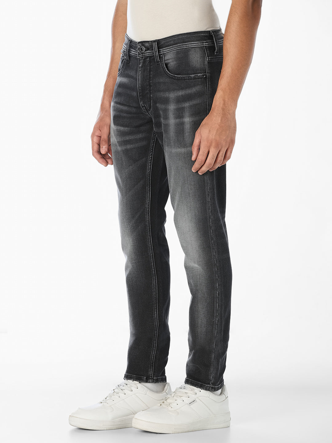 Grey Washed Slim Fit 5-Pocket Jeans