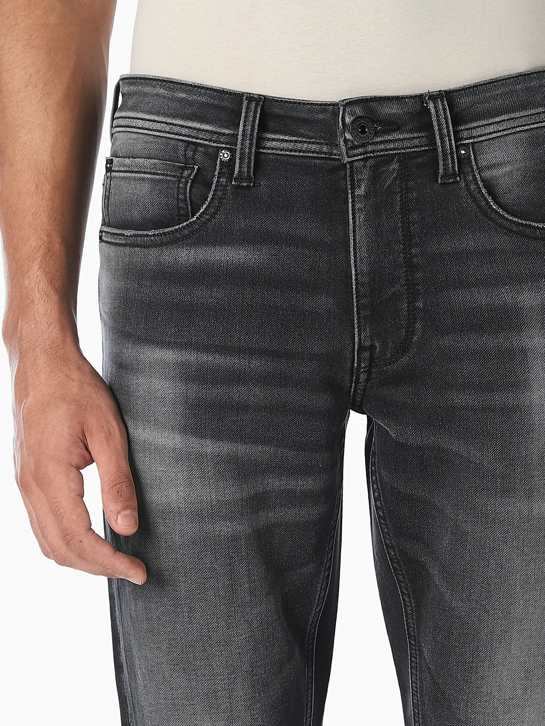 Grey Washed Slim Fit 5-Pocket Jeans