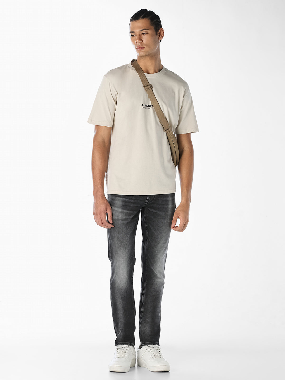 Grey Washed Slim Fit 5-Pocket Jeans