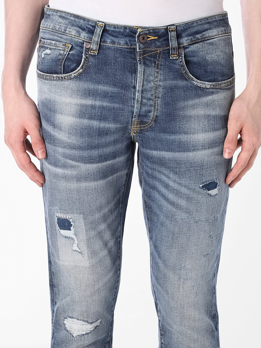 Light Wash Distressed Slim Fit Jeans