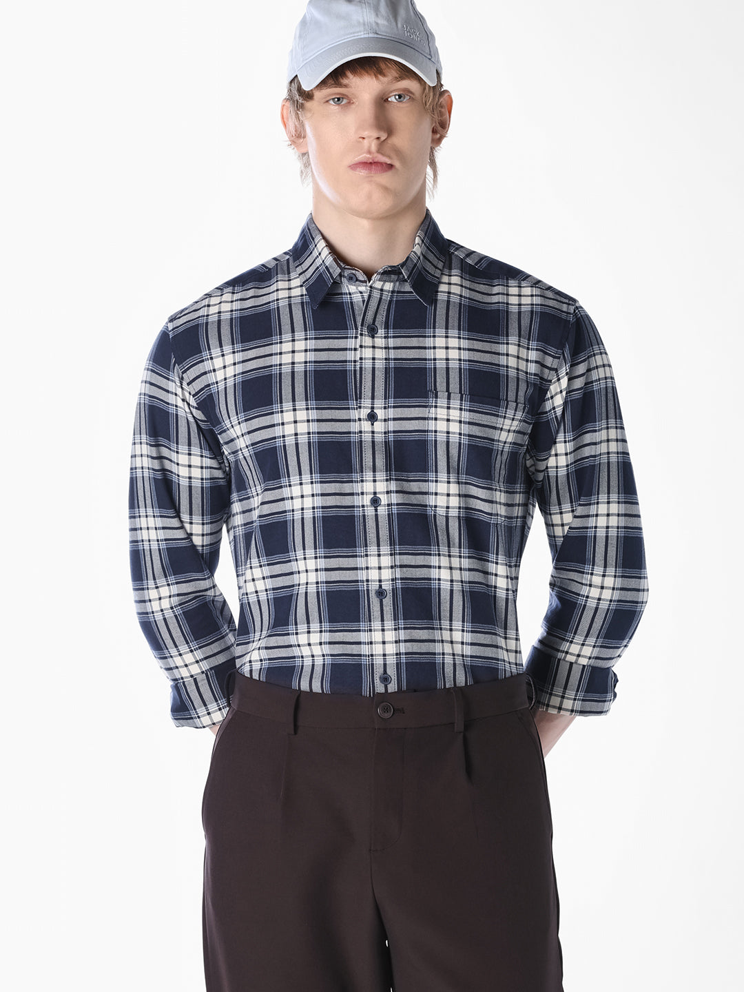 Navy Check Cotton Shirt