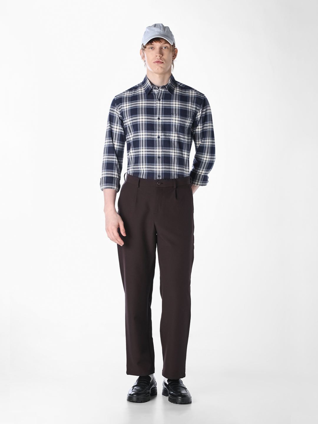Navy Check Cotton Shirt