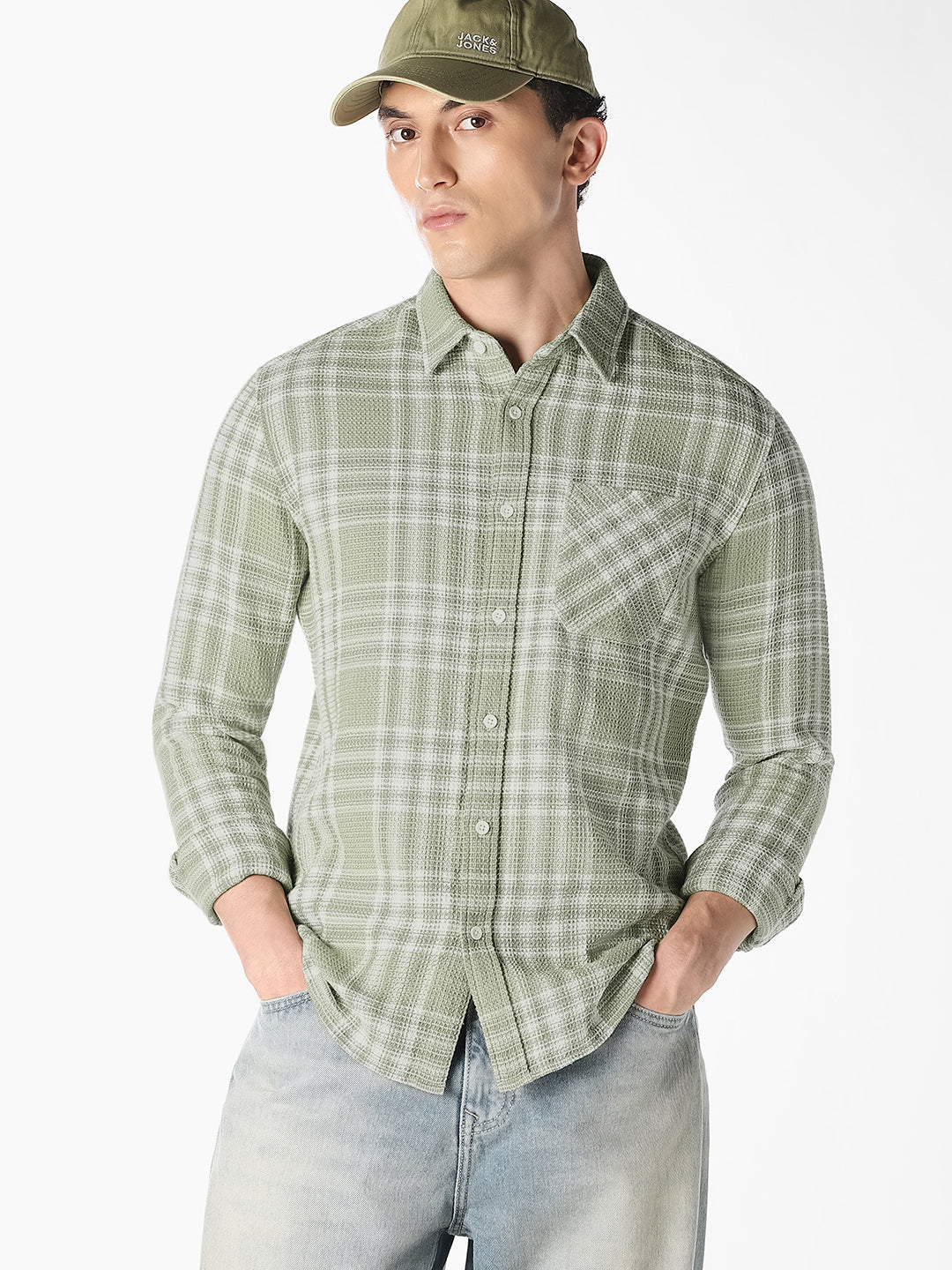 Light Green Check Print Shirt