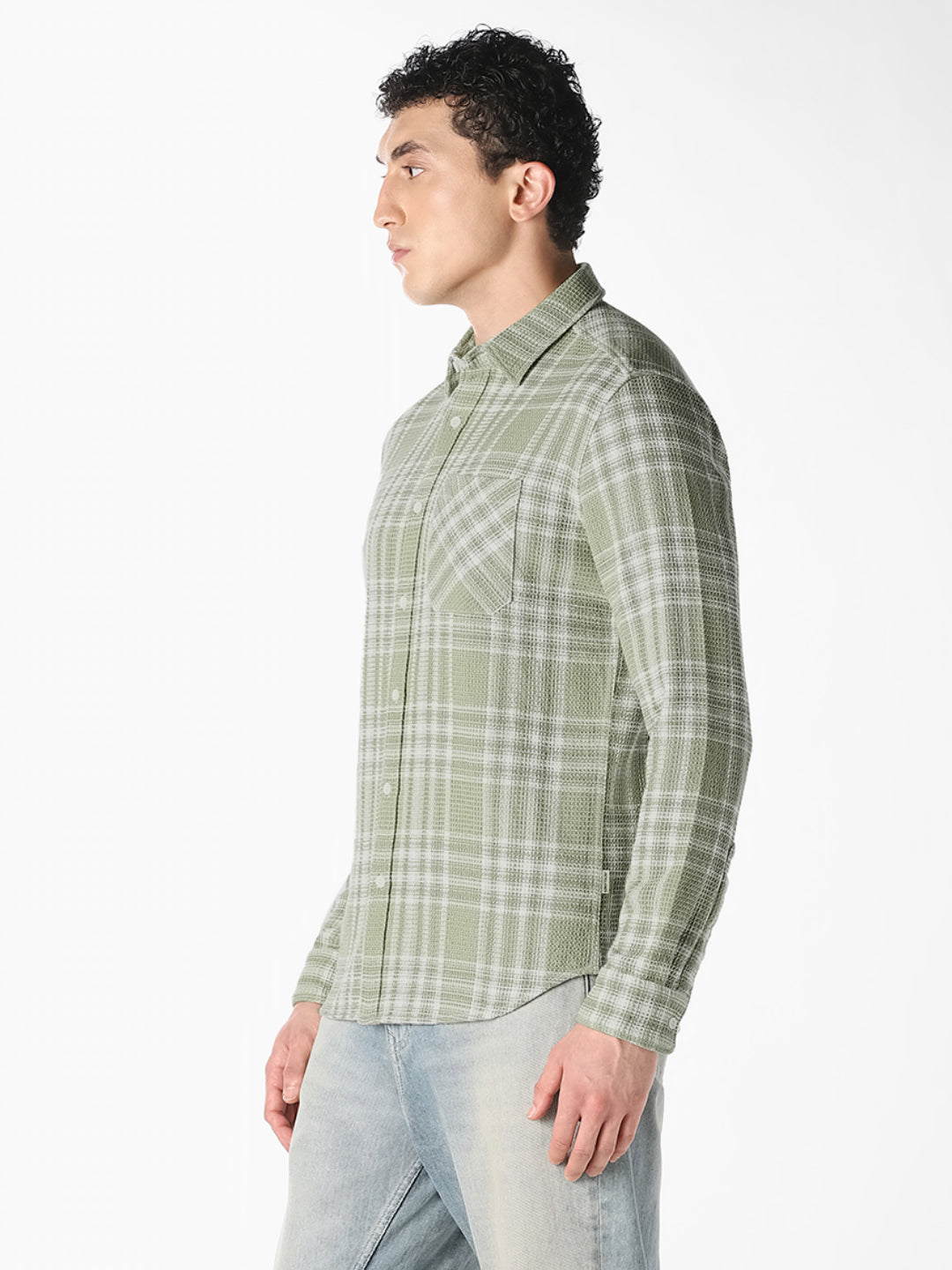 Light Green Check Print Shirt