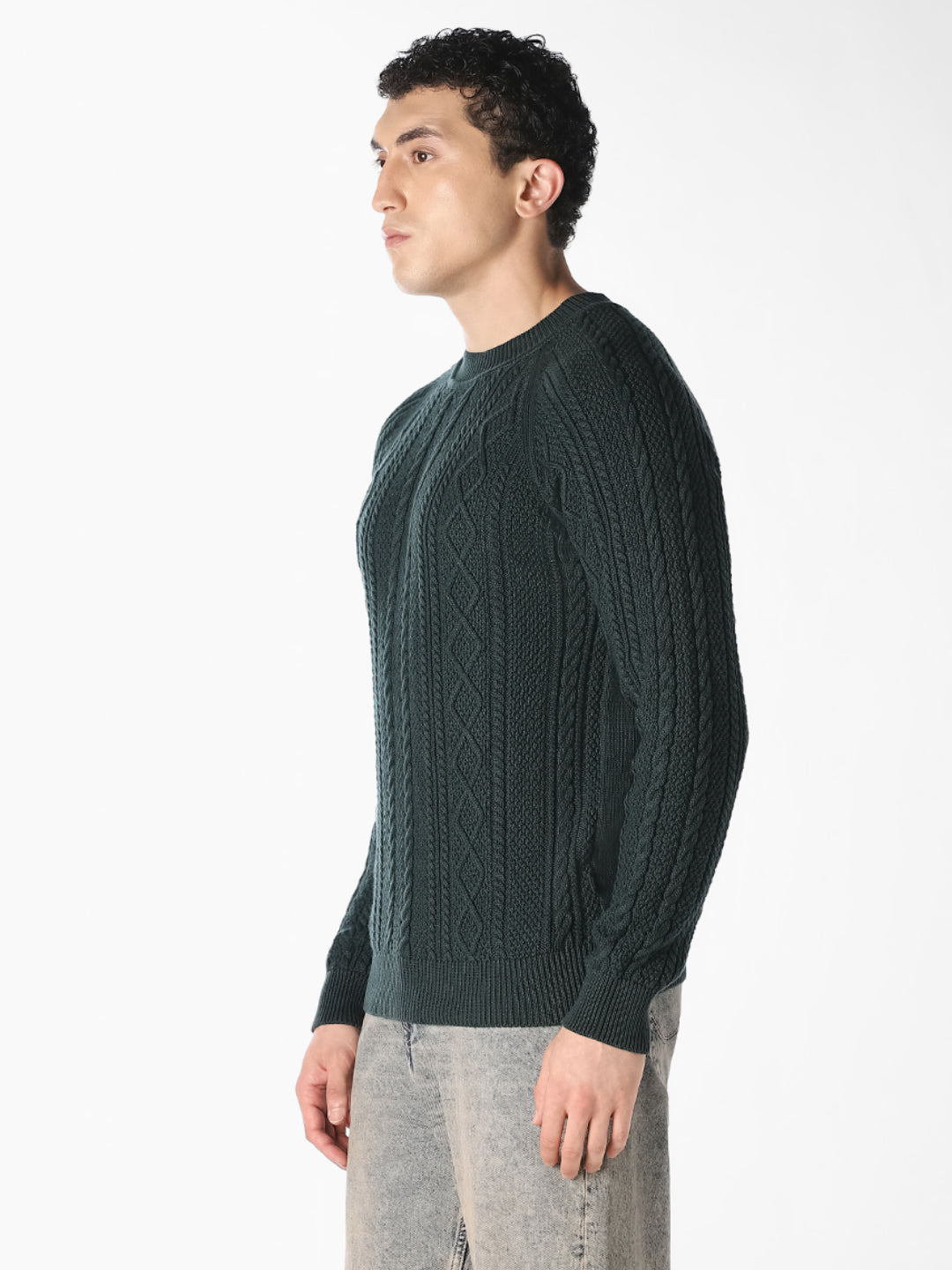 Dark Green Cable Knit Pullover