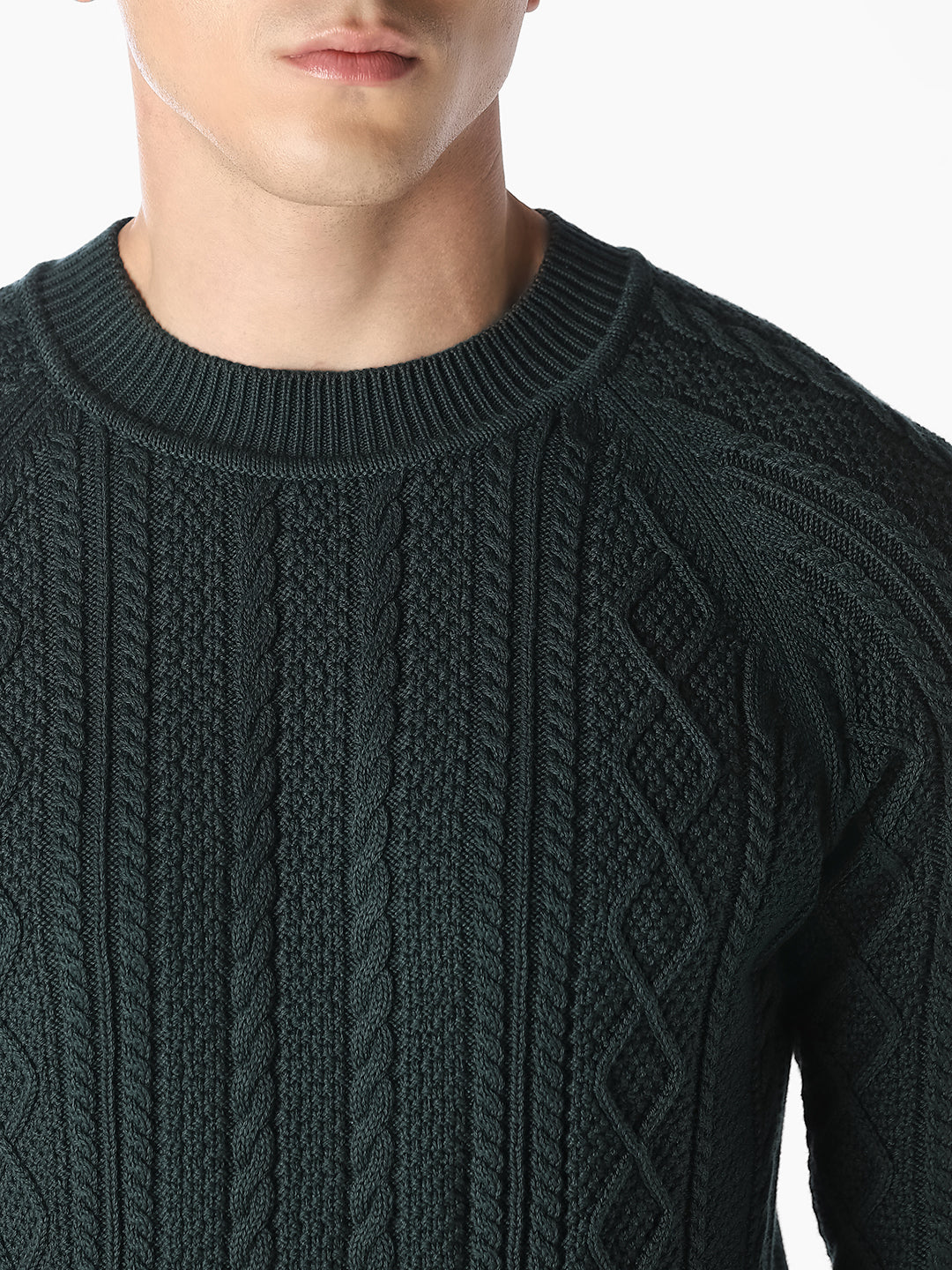 Dark Green Cable Knit Pullover