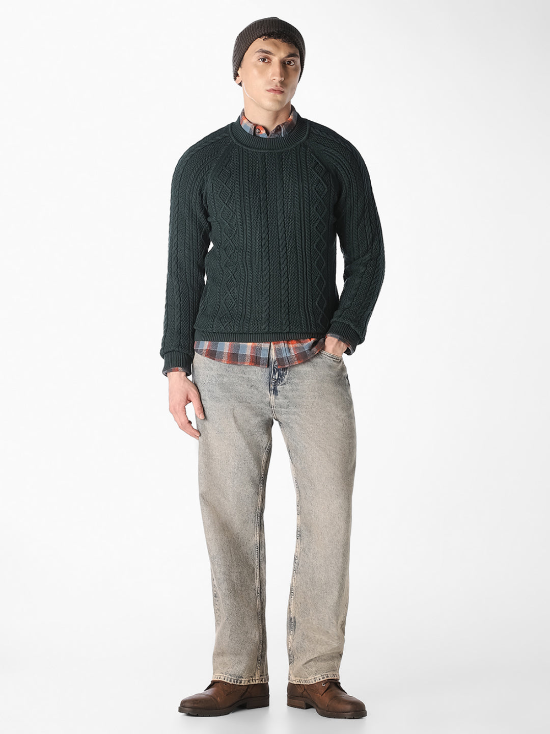 Dark Green Cable Knit Pullover