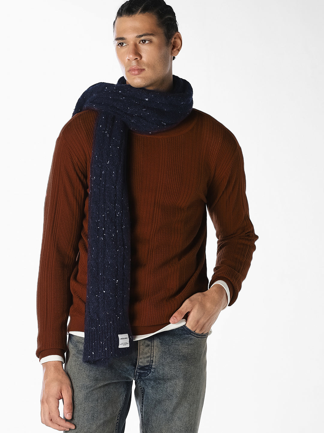 Brown Ribbed Knit Pullover