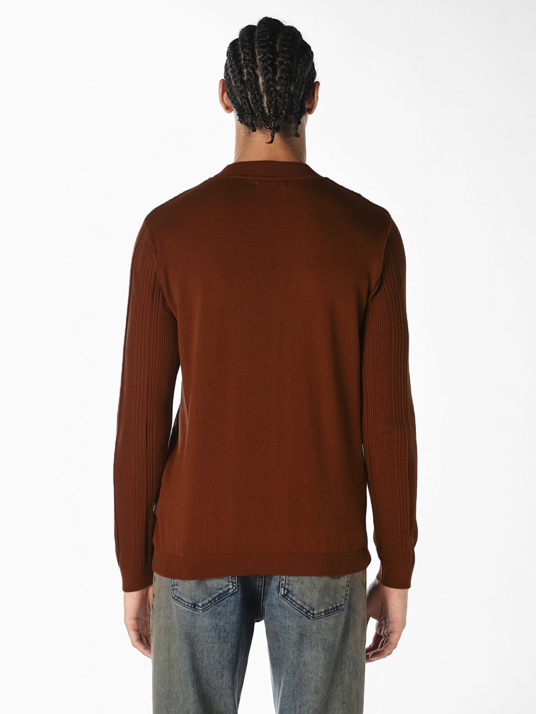 Brown Ribbed Knit Pullover