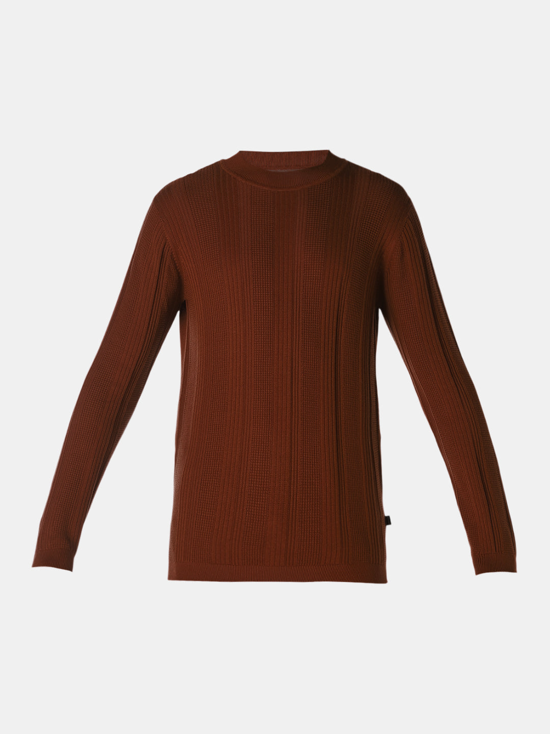 Brown Ribbed Knit Pullover