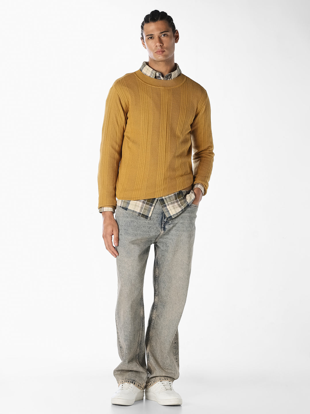 Mustard Ribbed Knit Pullover